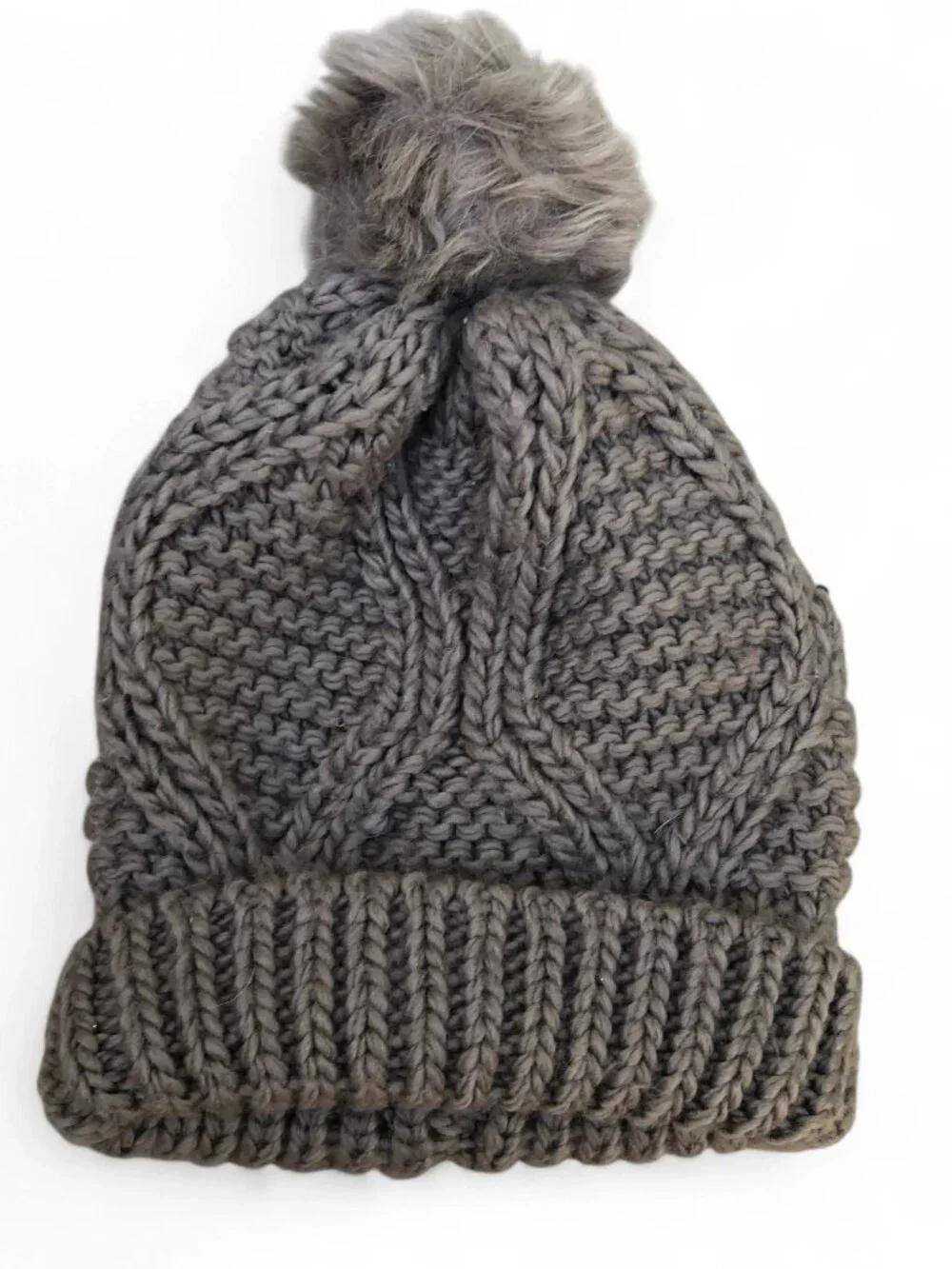 MINICCI Winter Pom Beanie Hat Women's One Size Brown Cuffed Cap
